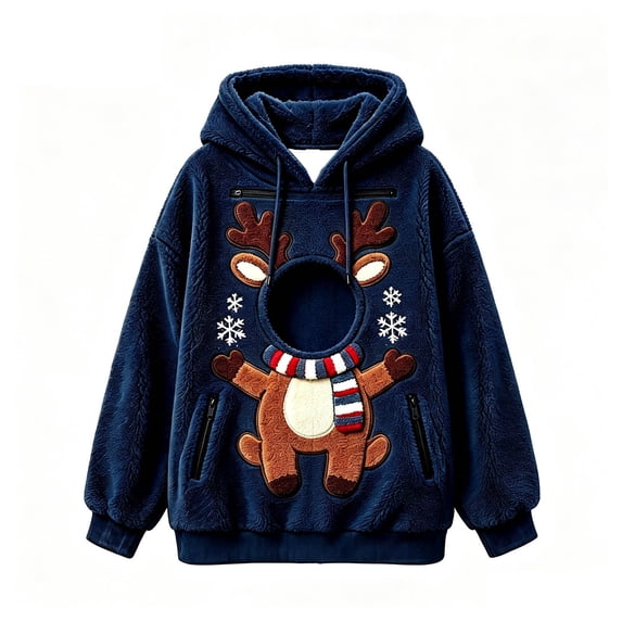 Christmas Reindeer Pet Carrier Hoodie, Teddy Dog Pocket Sweatshirt with Head Window for Women