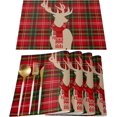 thumbnail image 1 of Christmas Reindeer Placemats Set of 6 for Dining Table, Christmas Elk with Scarf Red Green Buffalo Plaid Durable Washable Non-Slip Heat Insulation Place Mats for Christmas Parties BBQ Winter Holidays, 1 of 6