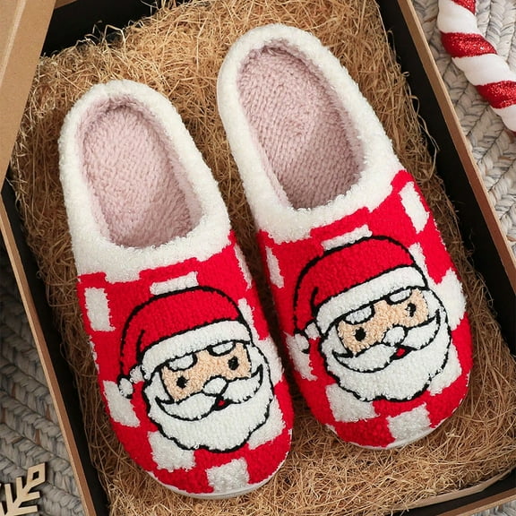 Christmas Reindeer Plush Slippers, Warm Indoor House Shoes for Women Men