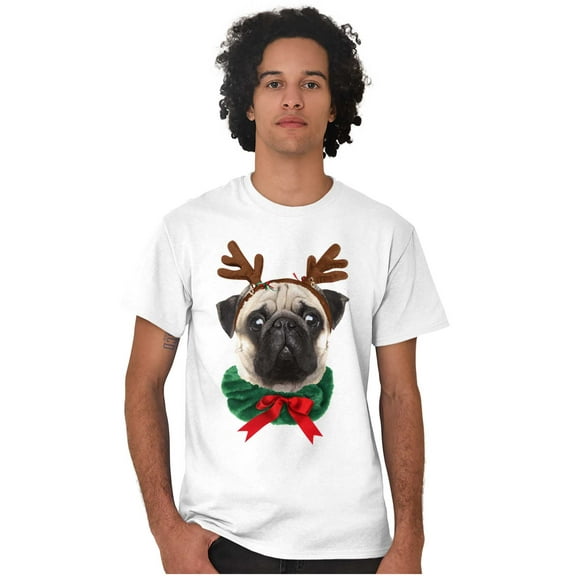 Christmas Reindeer Pug Adorable Men's Graphic T Shirt Tees Brisco Brands S