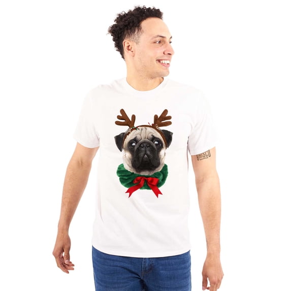 Christmas Reindeer Pug Adorable Plus Size Crewneck Graphic Tee Shirt Brisco Brands 3X