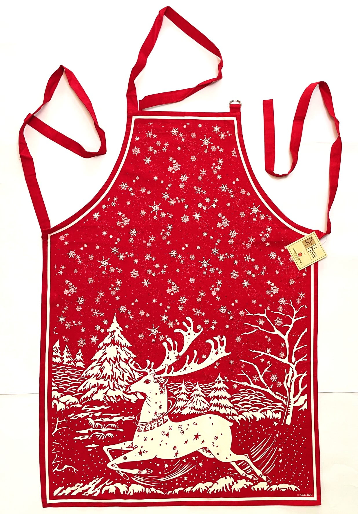 Christmas Reindeer Red Full Bib Apron Cotton Duck Fabric - One Size Fits Most