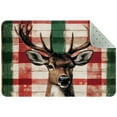 Christmas Reindeer on Red Green Checked Plaid Soft Area Rug for Living