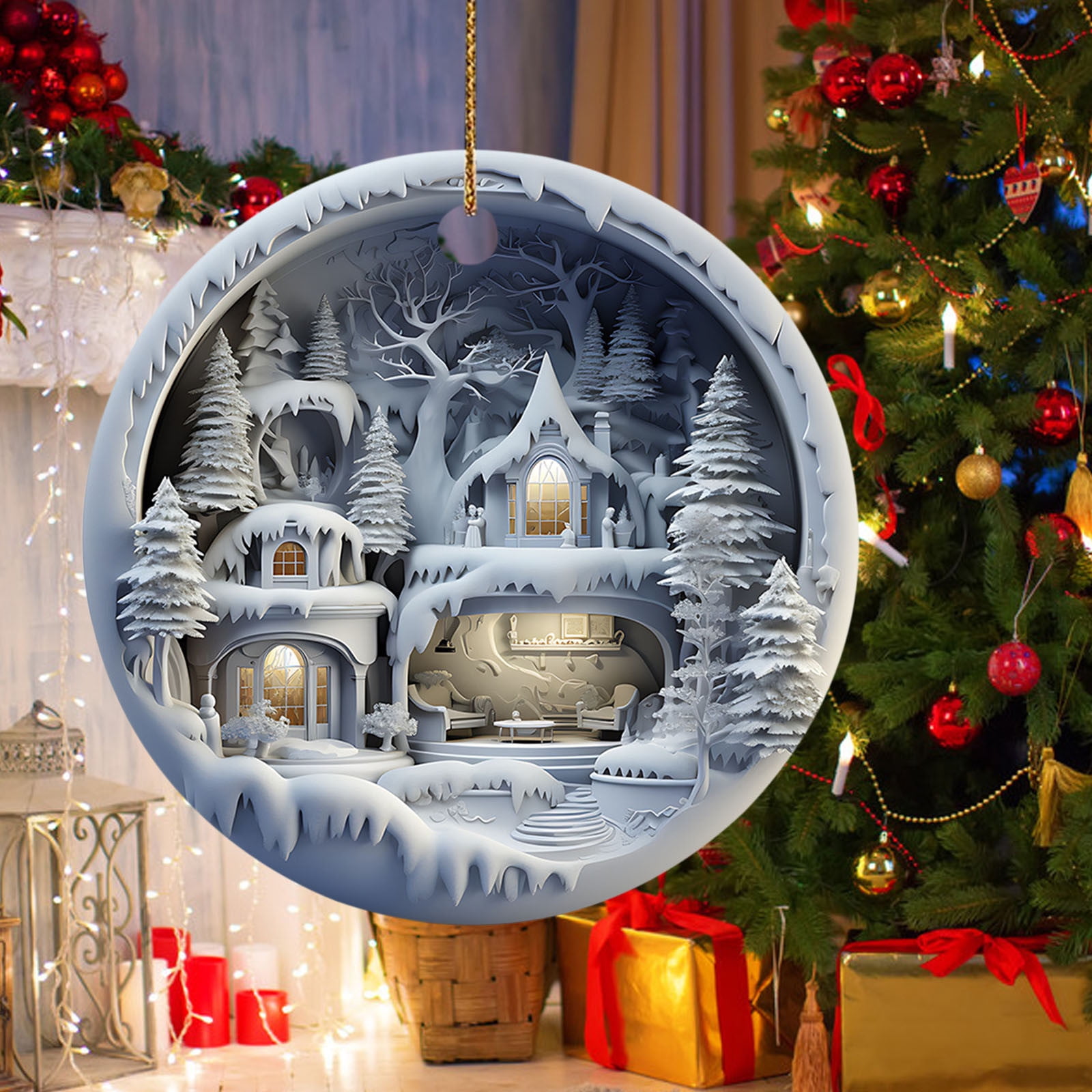 Christmas Reindeer Round Flat Pendant, Christmas Tree Decorations