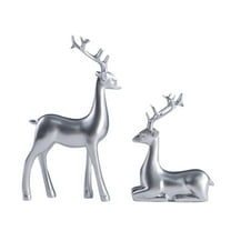 Christmas Reindeer Sculptures (2-Pack) - Elegant Resin Elk Statues for Holiday Decor, Xmas Table Centerpieces & Mantel Displays - Silver & Gold Deer Figurines