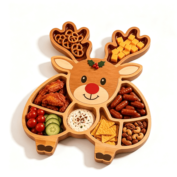 Christmas Reindeer Shaped Snack Platter, Festive Divided Serving Tray for Holiday Party Food, Perfect for Kids, Adults, Movie Nights, and Christmas Gift Giving Season