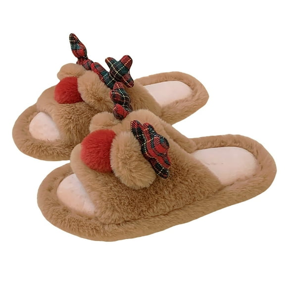 Christmas Reindeer Slippers House Shoes for Women Fluffy Soft Cozy Bedroom Cartoon Plush Cute Slippers for Indoor Outdoor Use