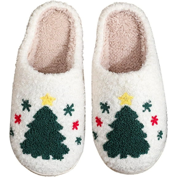 Christmas Reindeer Slippers for Women & Men - Warm Lined Slip-On with Anti-slip Sole for Indoor Home Comfort