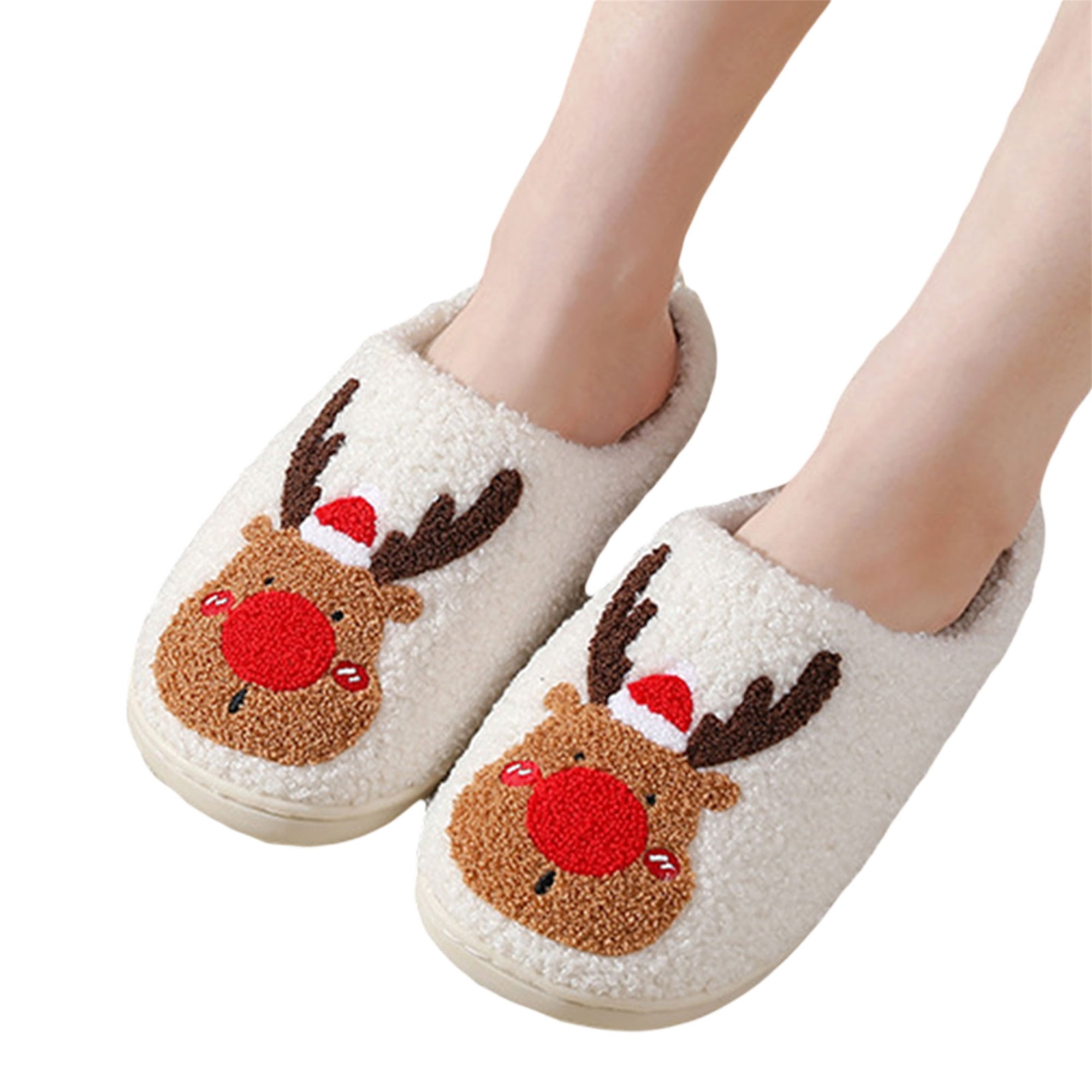 Christmas Reindeer Slippers for Women Winter Warm Cute Animal