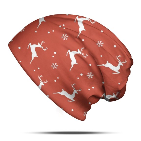 Christmas Reindeer Snowflake Dot Pattern Slouchy Beanie Hat, Outdoor Running Beanie with Stretchy Fabric & Soft Texture, Heat Retaining Gifts for Birthday Christmas Thanksgiving