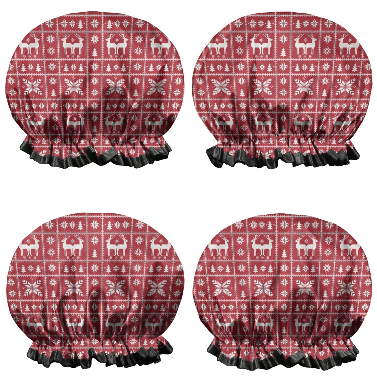 Christmas Reindeer Snowflake Knit Pattern 4 Pack Waterproof Shower Caps ...