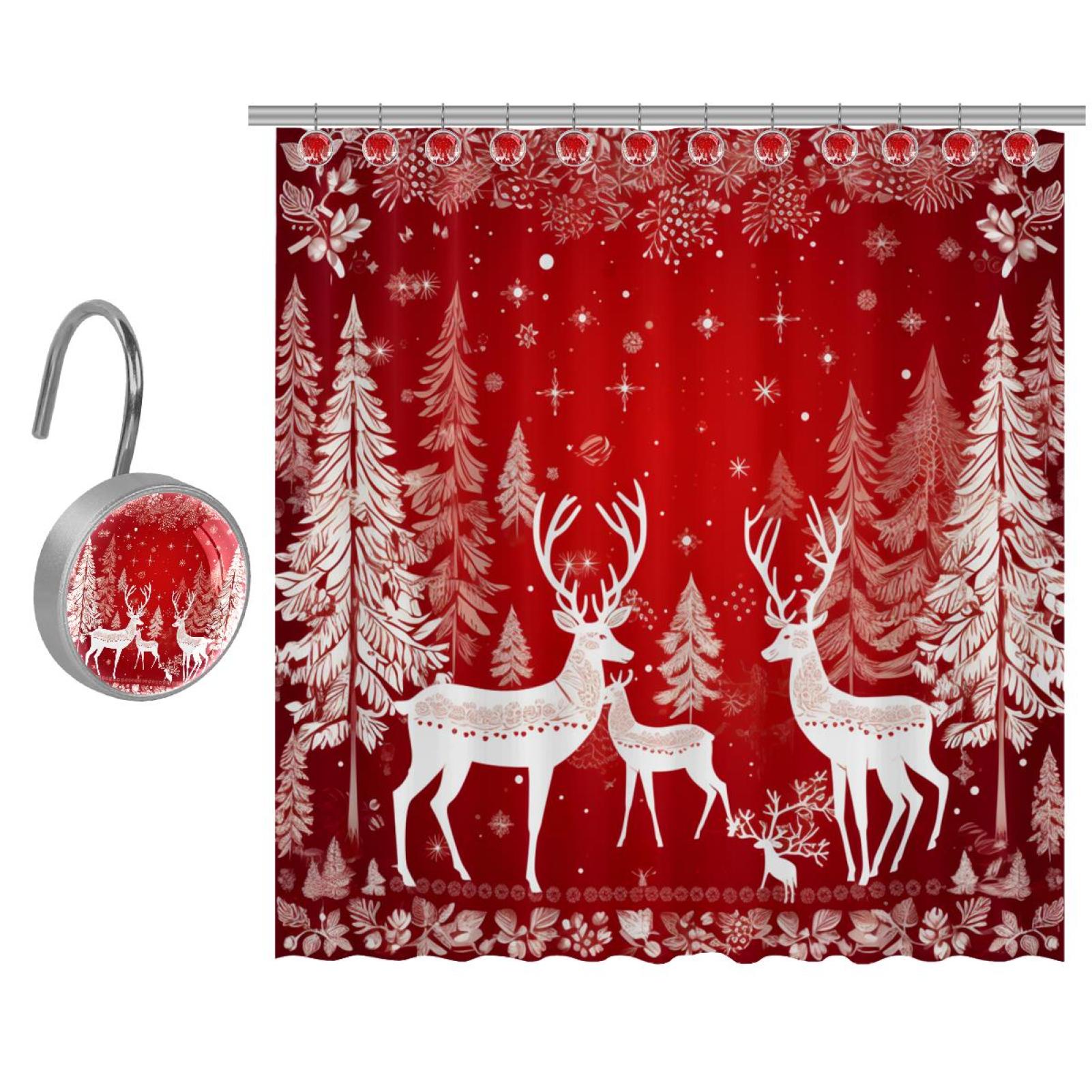 Christmas Reindeer Snowflake Shower Curtain, Modern Polyester Shower