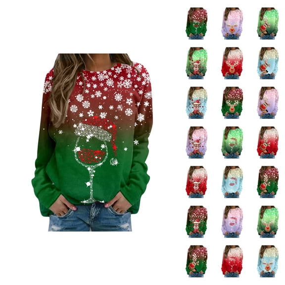 Christmas Reindeer Snowflake Sweatshirts for Women 2025 Long Sleeve Crewneck Holiday Cute Graphic Sweatshirt Pullover Tops