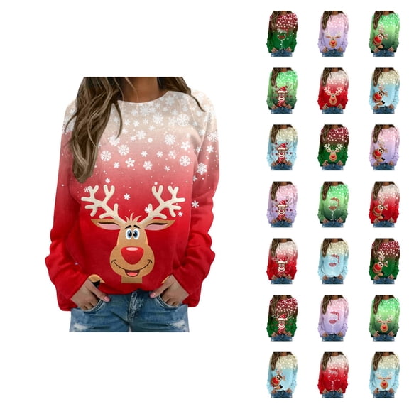 Christmas Reindeer Snowflake Sweatshirts for Women 2025 Long Sleeve Crewneck Holiday Cute Graphic Sweatshirt Pullover Tops