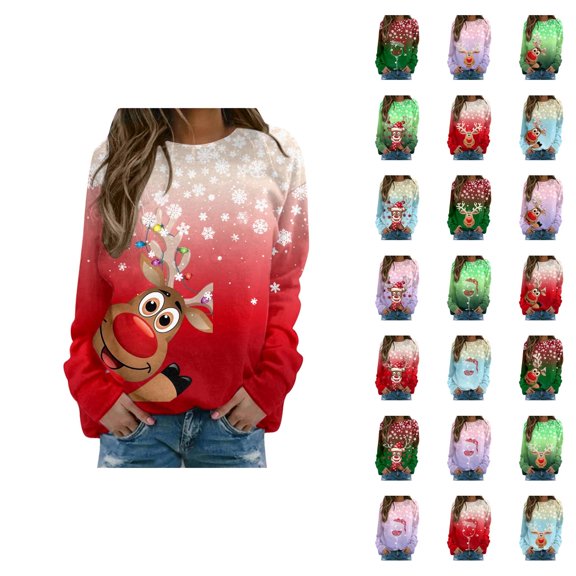 Christmas Reindeer Snowflake Sweatshirts for Women 2025 Long Sleeve Crewneck Holiday Cute Graphic Sweatshirt Pullover Tops