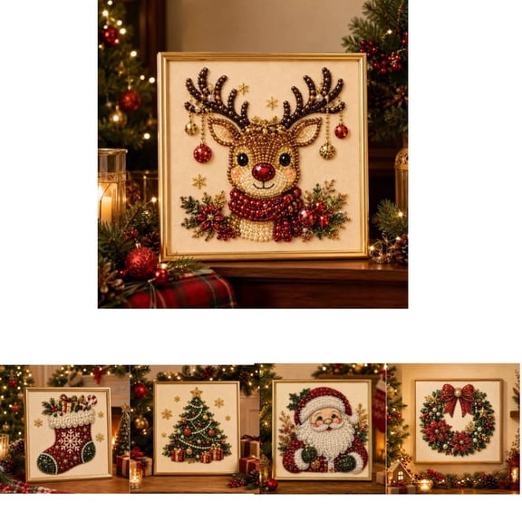 Christmas Reindeer Special Shape Diamond Art Kits for Beginners, 5D Small Diamond Painting Kits for Adults, DIY Paint with Diamonds Dots Crystal Rhinestones Gem Art and Crafts