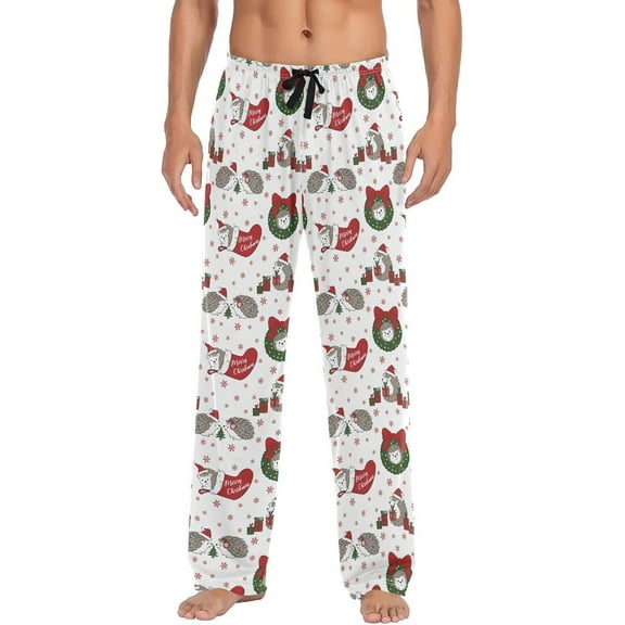 Christmas Reindeer Squirrel Pajama Pants Mens Lounge Pants Super Soft Men Pajama Bottoms with Drawstring & Pockets