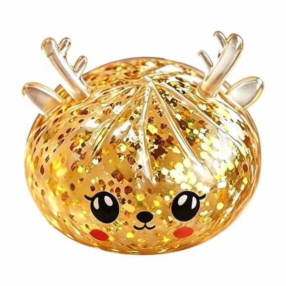 Christmas Reindeer Squishies, Glitter Squishies Squeeze Fidget Ball with Cute Face and Antlers, Christmas Soft Sensory Stress Relief in for Xmas Stocking Stuffers, Party Favors and Gifts