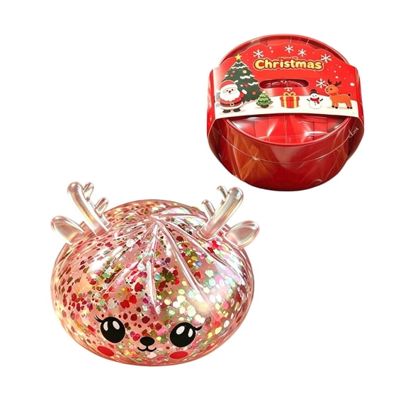 Christmas Reindeer Squishies, Glitter Squishy Squeeze Fidget Ball with Cute Face and Antlers, Christmas Soft Sensory Stress Relief in for Xmas Stocking Stuffers, Party Favors and Gifts