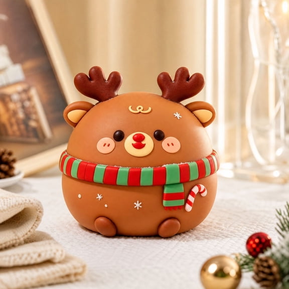 Christmas Reindeer Squishy Fidget Toys, Round Rudolph Slow Rising Christmas Squishies, Holiday Deer Squeeze Toys for Kids Adults