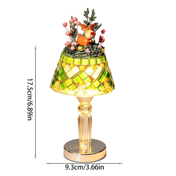 Christmas Reindeer Stained Glass Style Table Lamp Handmade Festive Colorful Window Style Glowing Home Decor