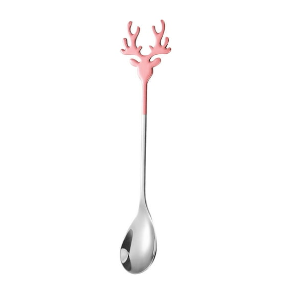 Christmas Reindeer Stainless Steel Spoon, 14cm Dessert and Coffee Mixing Utensil, Holiday Themed Kitchen Bar Tool