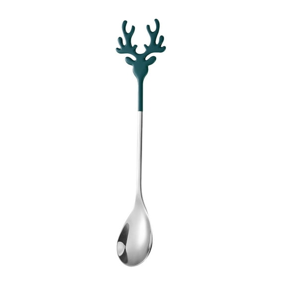 Christmas Reindeer Stainless Steel Spoon, 14cm Dessert and Coffee Mixing Utensil, Holiday Themed Kitchen Bar Tool