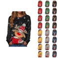 thumbnail image 1 of Christmas Reindeer Sweatshirts for Women 2025 Long Sleeve Crewneck Snowflake Cute Deer Graphic Sweatshirt Pullover Tops, 1 of 5
