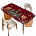 thumbnail image 1 of Christmas Reindeer Table Cloths for 3 Foot Rectangle Tables, Xmas Elk Pine Tree Red Poinsettia Floral Patio Waterproof Elastic Fitted Tablecloths, Washable Rectangular Table Cover for Camping, 1 of 8