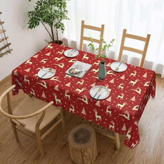 Christmas Reindeer Tablecloth Rectangle, New Year Table Cloth Xmas Washable Table Cover for Holiday/Picnic/Dining/Party Decoration, 60 X 84 Inch