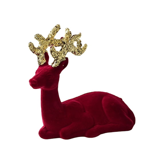 Christmas Reindeer Tabletop Red Flocking Standing Deer Decorations, Indoor Decorative Ornaments for Kitchen Mantle Shelf Office Home Décor Deer Statue Plush Christmas Decor