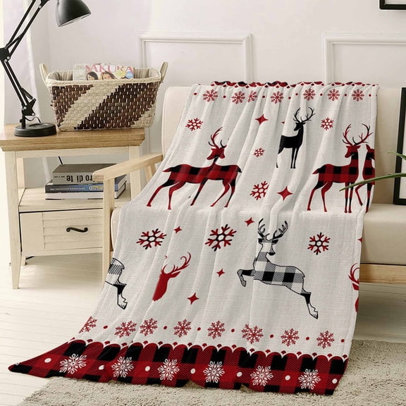 Christmas Reindeer Throw Flannel Blanket 30x40In and Snowflakes Burlap Texture Super Soft Cozy Bed Blanket, Lightweight Plush Fuzzy Bed Throw for Bedroom Sofa Couch Living Room