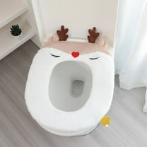 Christmas Reindeer Toilet Seat Cover for Bathroom, Reusable Toilet Seat Cushion Cover Soft Thickened Warm Washable Toilet Seat Cover Pad with Zipper Handle