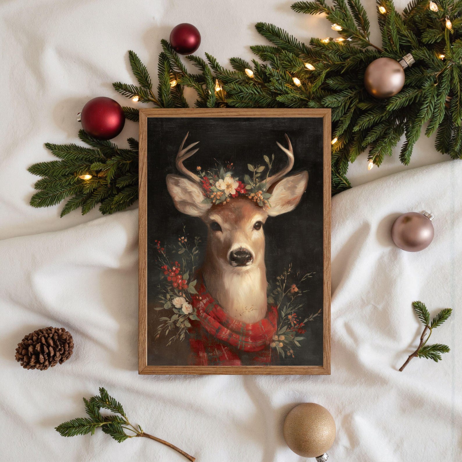 Christmas Reindeer Wall Art, Rustic Winter Printable, Vintage Deer ...
