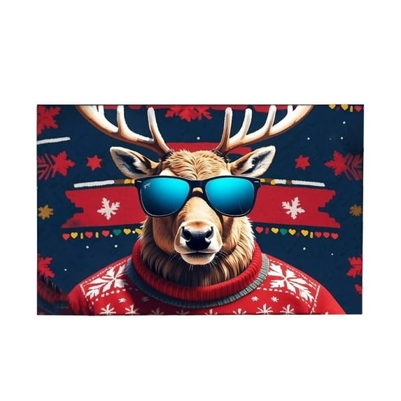 Christmas Reindeer Welcome Mat – Holiday Entry Door Rug for Front Porch, Indoor Outdoor Floor Mat for Kitchen, Bathroom, Entryway Decor