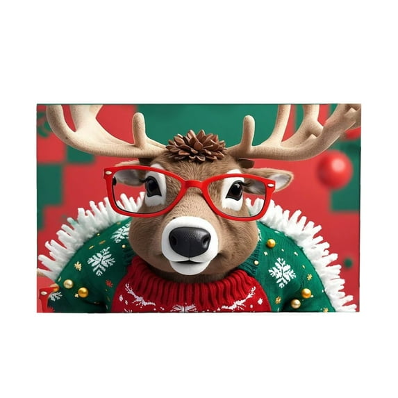 Christmas Reindeer Welcome Mat – Holiday Entry Door Rug for Front Porch, Indoor Outdoor Floor Mat for Kitchen, Bathroom, Entryway Decor