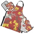 thumbnail image 1 of Christmas Reindeer Yellow Bell Shape Flowers Apron Set with Oven Mitts Pot Holders Set of 5 Kitchen Stuff Accessories, 1 of 6