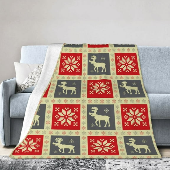Christmas Reindeer and Snowflake Blanket, Cozy Winter Throw for Sofa and Bed