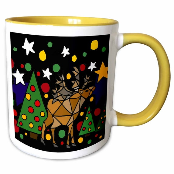 Christmas Reindeer and Trees and Stars Art Abstract 15oz Two-Tone Yellow Mug mug-200142-13