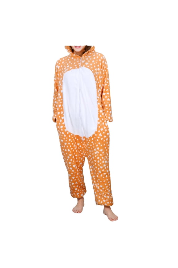 Christmas Reindeer Onesies Pajamas Unisex Adult Women Men Loungewear Sleepwear Soft Cozy Witer Party Clothes #07 Orange & Size L
