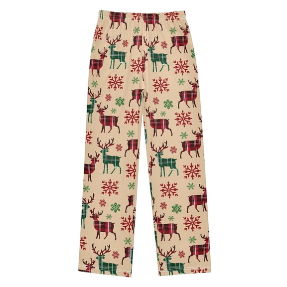 Christmas Reindeer with Red Green Plaid Christmas Pajama Pants Soft and Lightweight Elastic Waistband Christmas Pajama Pants