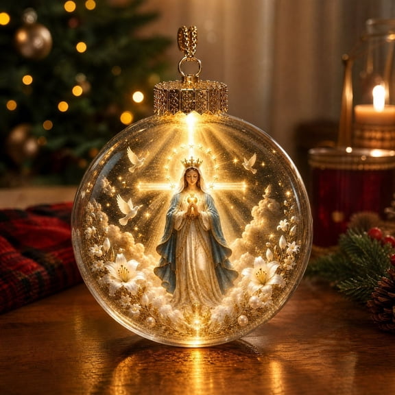 Christmas Religious Clear Ball Hanging Ornaments Set, Xmas Sacred Image Printed Golden Glowing Baubles