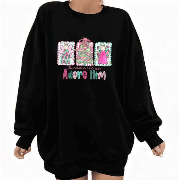 Christmas Religious Print Sweatshirt White S-3XL Graphic Sweatshirt Festive Tops