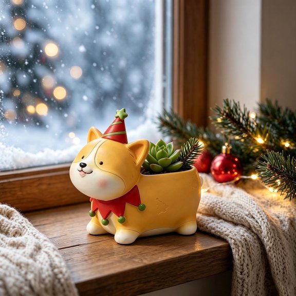 Christmas Resin Animal Planter, Bear Cart Succulent Pot, Weathered Stone Finish for Balcony Windowsill Entry