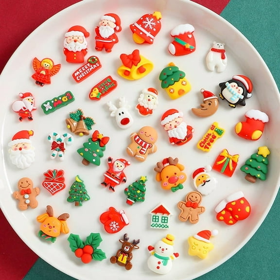 Christmas Resin Charms for Crafts,100 Pcs Flatback Slime Charm Beads Miniature Ornaments for Christmas Embellishments,Craft Supplies Christmas Decorations