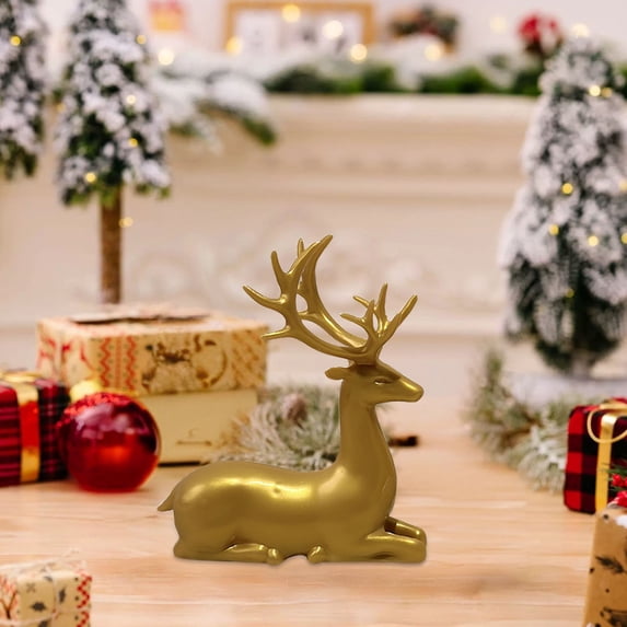 Christmas Resin Deer Figurine,Christmas Home Decor, Deer Christmas Decor Xmas Sitting Standing Deer Statues Rustic Small Reindeer Sculpture Around The Dining Table, Fireplace or Bedroom