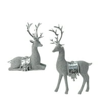 Christmas Resins Reindeer 2Pieces Figurines Ornaments Festival Deer Standing Sitting Sculpture for Home and Office