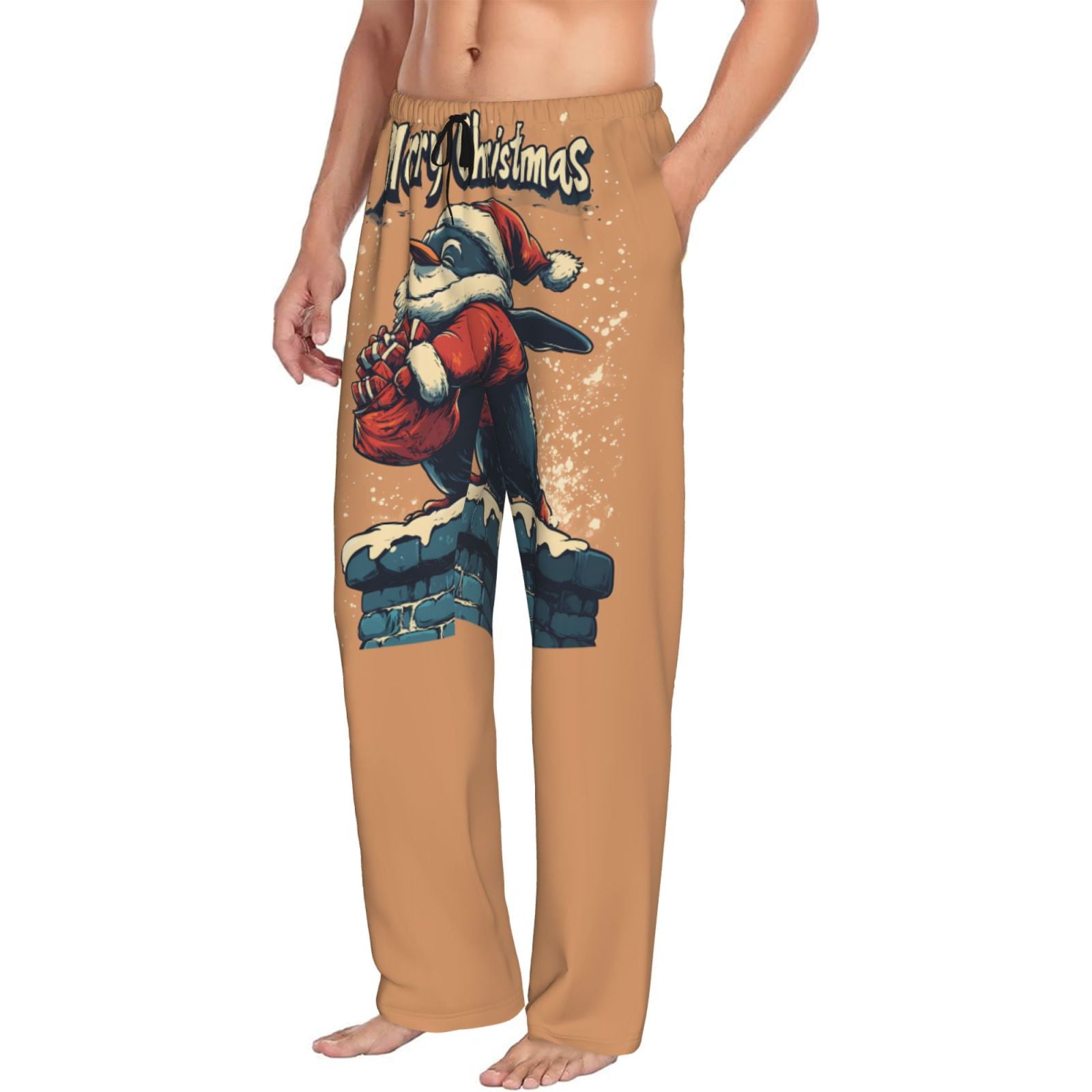 Christmas Retro Elf Mens Pajama Pants Bottoms with Pockets - Comfy Mens Pj Pants, Soft Men Lounge Pants