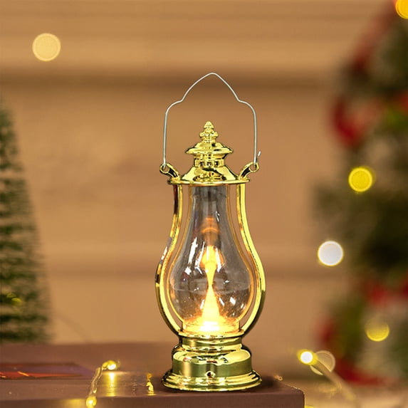 Christmas Retro Handheld Lantern 8 Inch, Holiday Decorative Lamp for Indoor Home, Table, Shelf or Party Display, Festive Vintage-Style LED Lantern