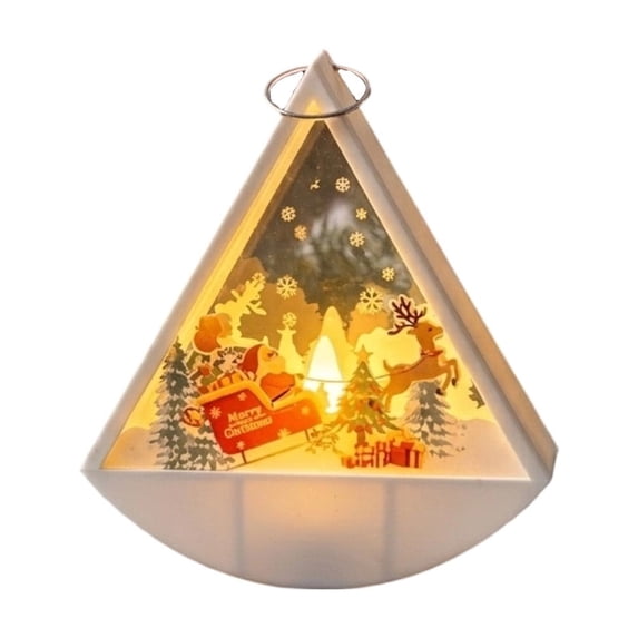 Christmas Retro Night Light, Mini Triangle Lantern for Indoor Window Tabletop Mantel and Holiday Party Decor, Festive Gift Idea for Home